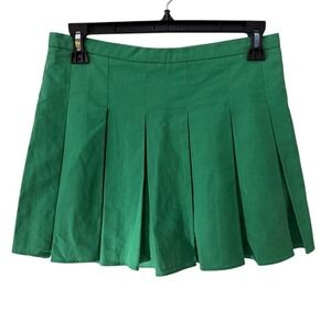 Day + Moon Pleated Mini Skort M Green Cotton Linen‎ A1674 Preppy Tennis Skirt